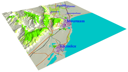 Цифровая картографическая 3D-модель центральной части Дагестанского клина (общий вид; масштаб 1:200000)